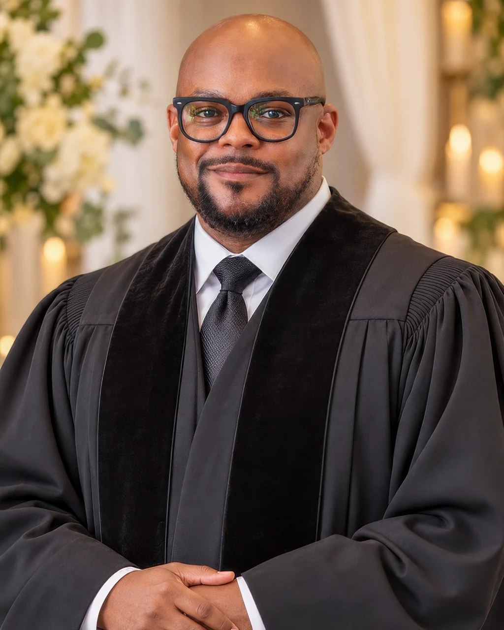 Dr. Donte Vaughn in ceremonial officiant robes